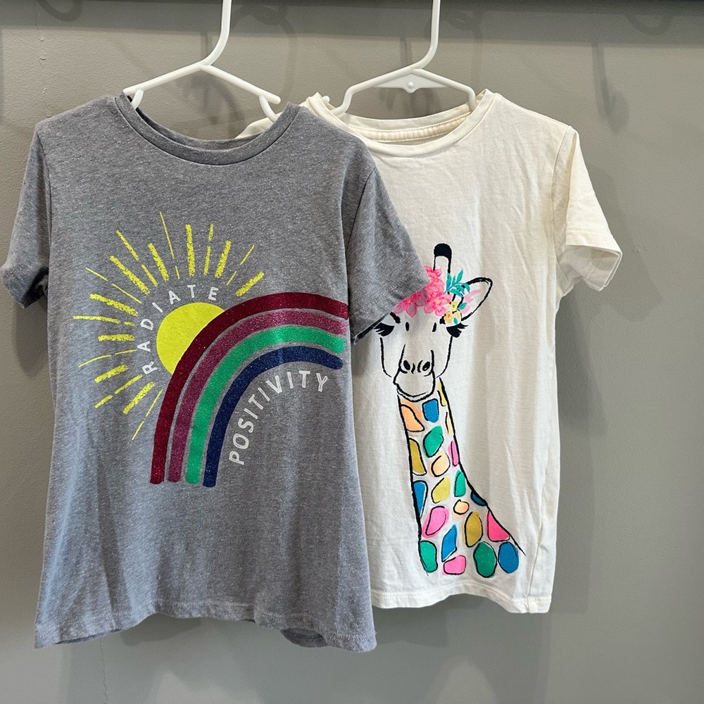 Crew Cuts Girls Rainbow & Giraffe Graphic Tee Set